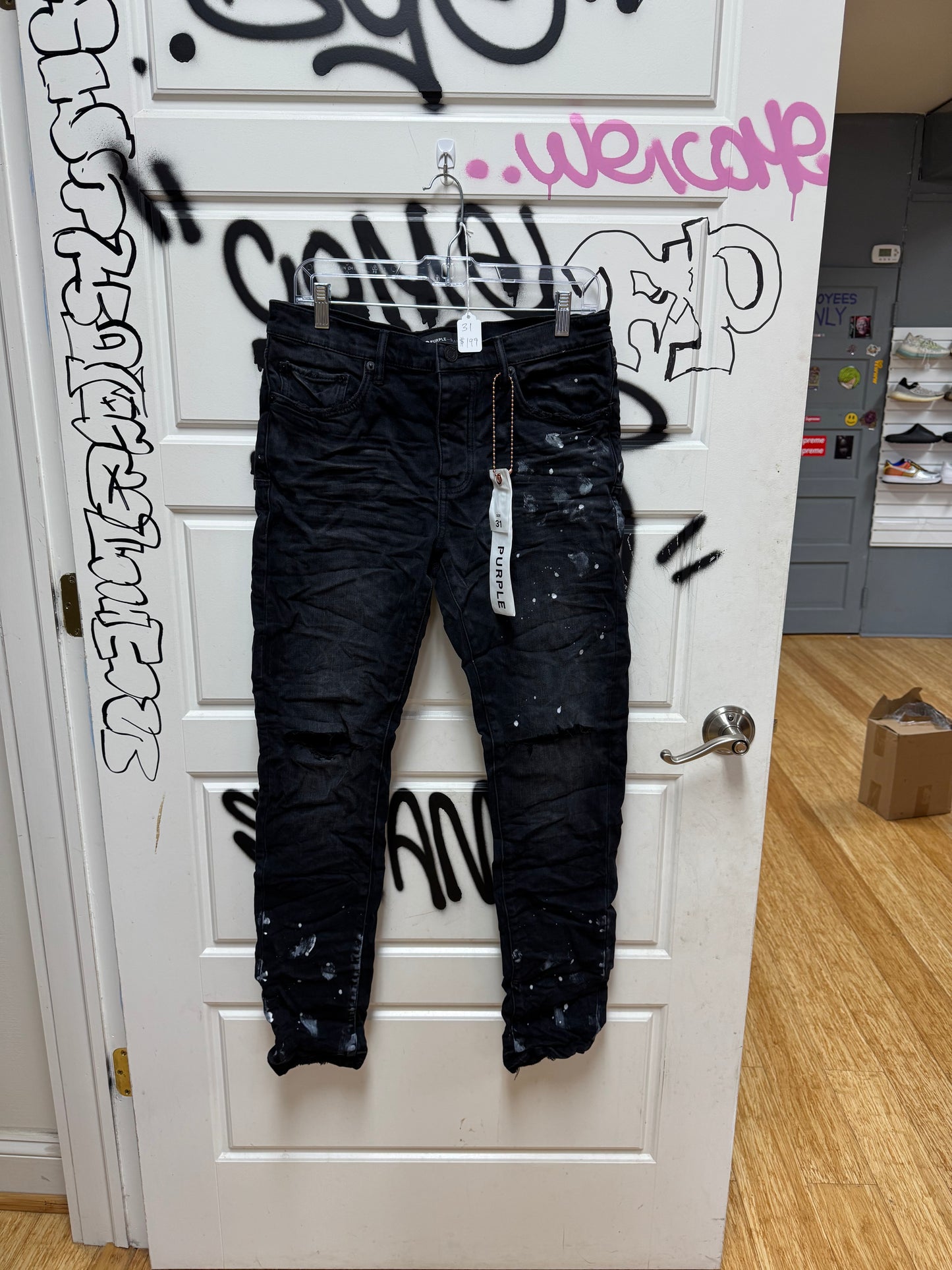 Purple Jeans Black Resin Knee Slit