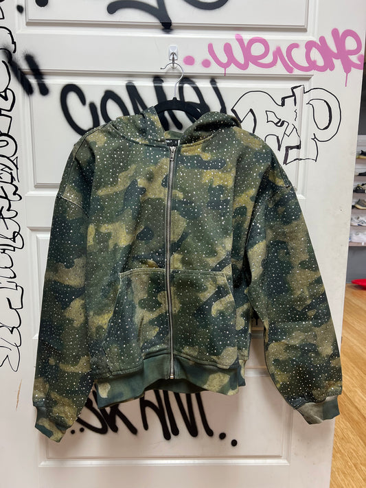 Syndicate Camo Rhinestones Zip Up Hoodie