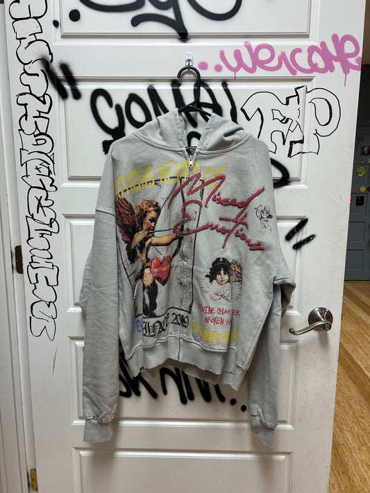 Mixed Emotions Zip Up Hoodie Rhinestone Angel