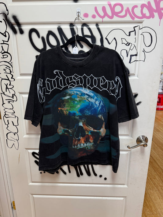 Godspeed Tee Skull Earth distressed